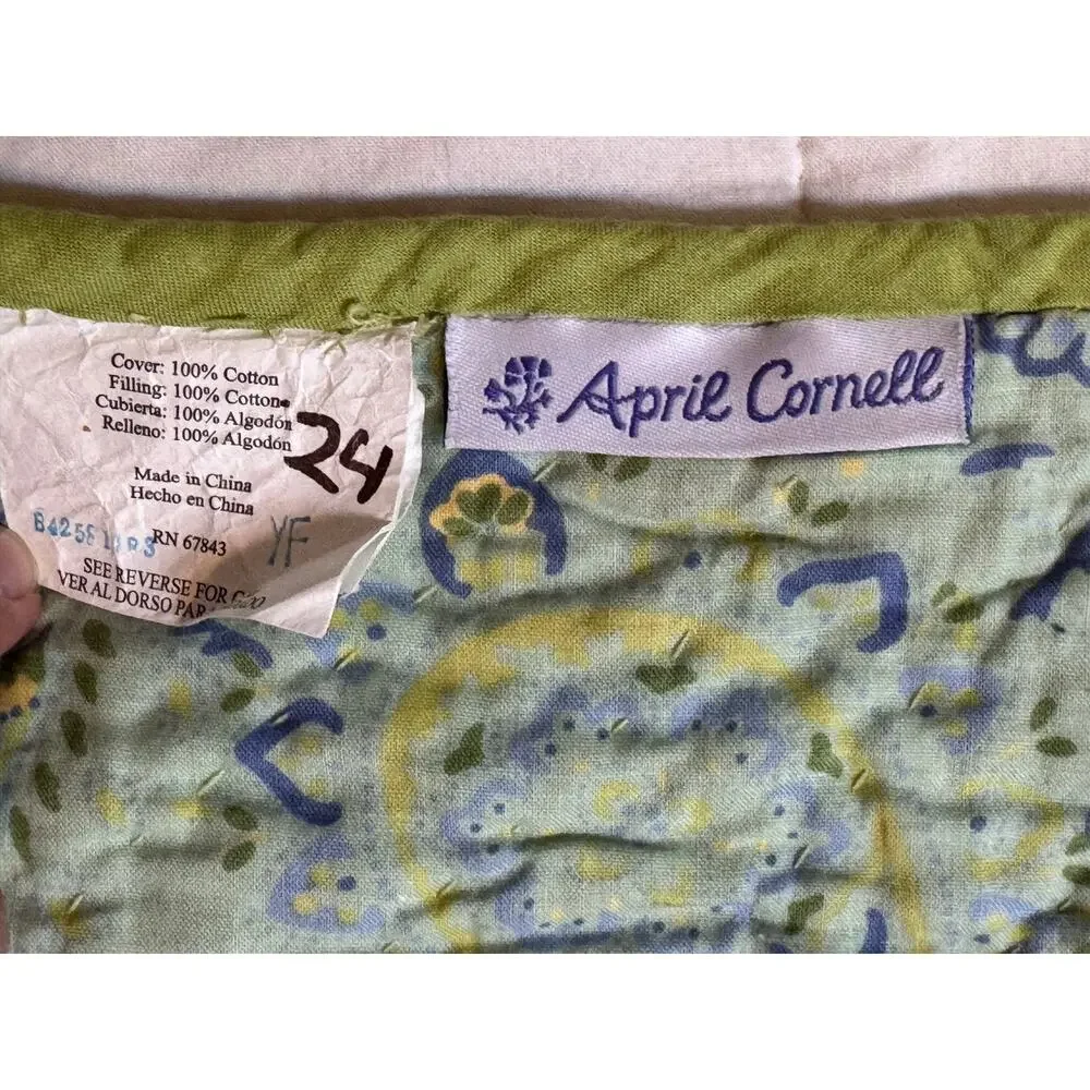 April Cornell Patchwork Quilt Cottage Throw Blanket Blue/Green Florals 51
